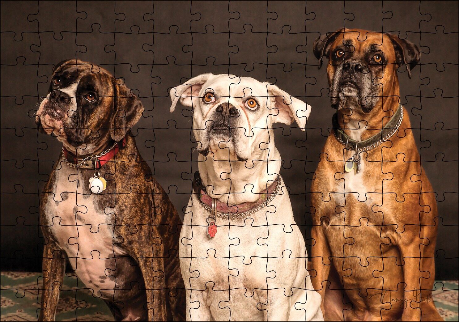 3 Sevimli Boxer Puzzle Yapboz MDF Ahşap 120 Parça 24 cm X 34 cm