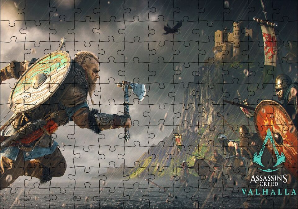Assassins Creed Valhalla Savaş Sahnesi Puzzle Yapboz MDF Ahşap 120 Parça 24 cm X 34 cm