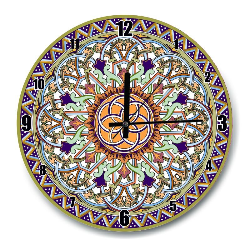 Mor Motifli  Mdf Ahşap Duvar Saati 50 cm Çap