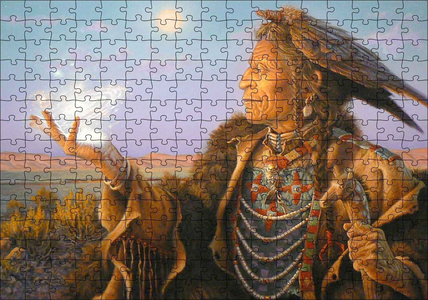 Büyücü Kızılderili Görseli Puzzle Yapboz MDF Ahşap 255 Parça 34 cm X 49 cm
