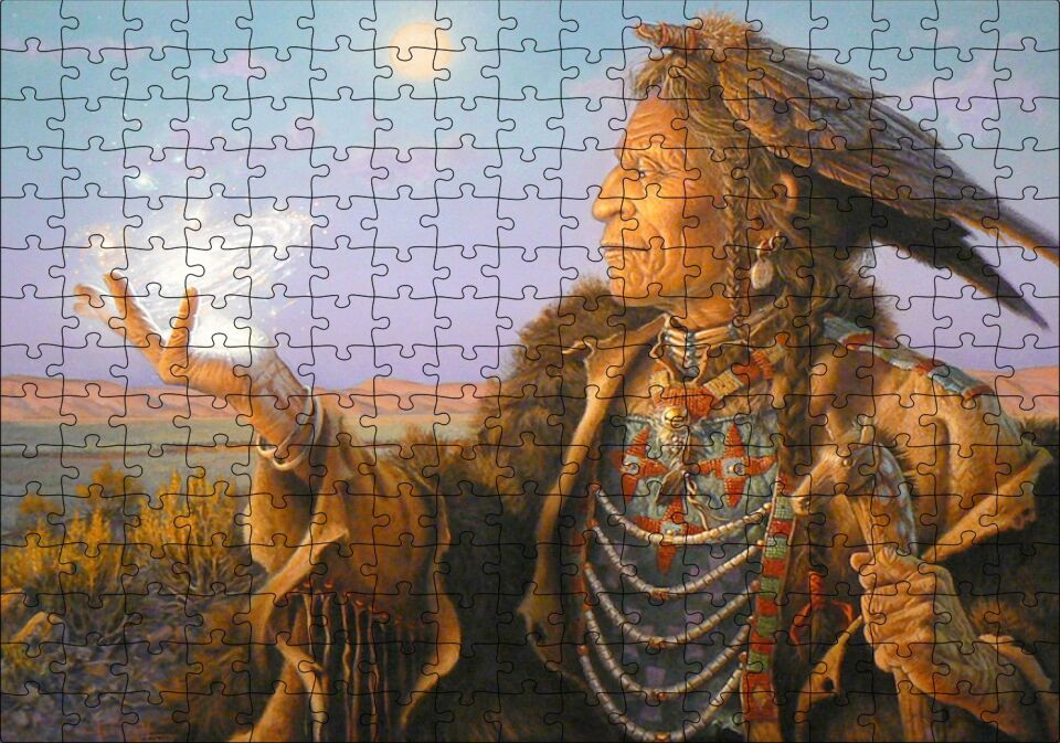 Büyücü Kızılderili Görseli Puzzle Yapboz MDF Ahşap 255 Parça 34 cm X 49 cm