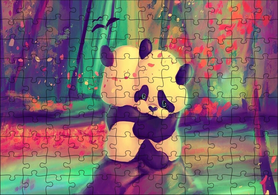 İki Pandanın Kucaklaşması Doğa Yağlı Boya Resmi Puzzle Yapboz MDF Ahşap