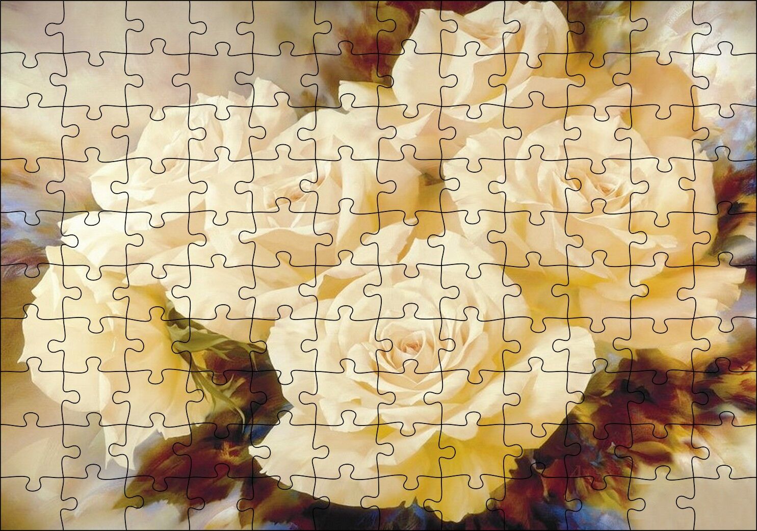 Beyaz Güller Yağlı Boya Puzzle Yapboz MDF Ahşap
