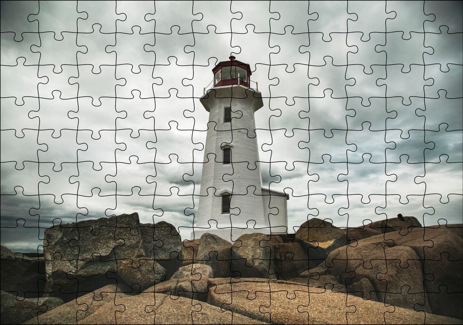 Kayalıklar Deniz Feneri ve Bulutlu Gökler Puzzle Yapboz MDF Ahşap