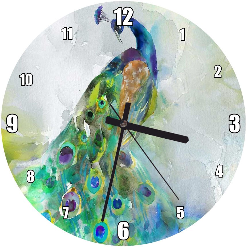 Tavuskuşu Suluboya Çizim  Mdf Ahşap Duvar Saati