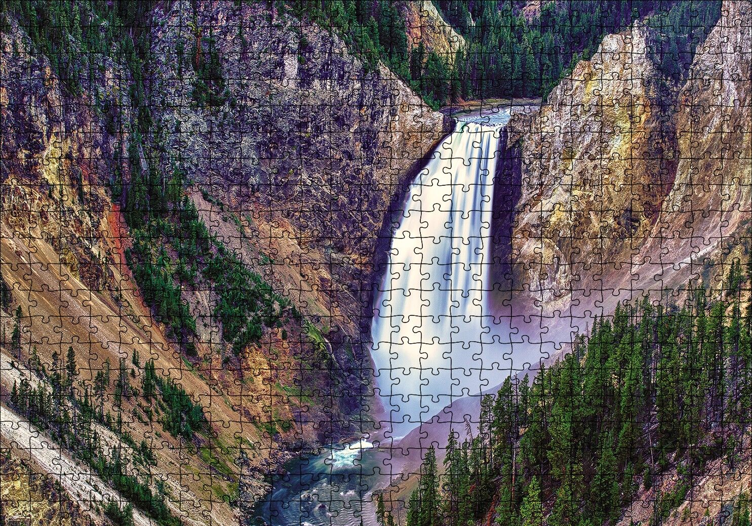 Doğa Dağlarda Şelale Manzara Puzzle Yapboz MDF Ahşap 500 Parça 49 cm X 68 cm