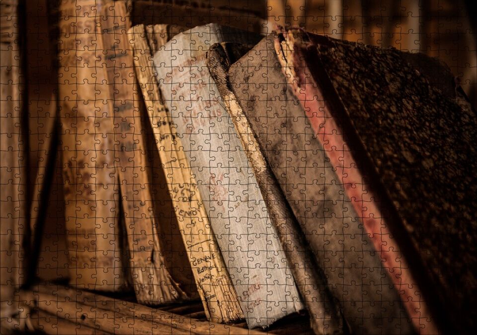 Rafta Eski Antika Kitaplar Puzzle Yapboz MDF Ahşap 500 Parça 49 cm X 68 cm