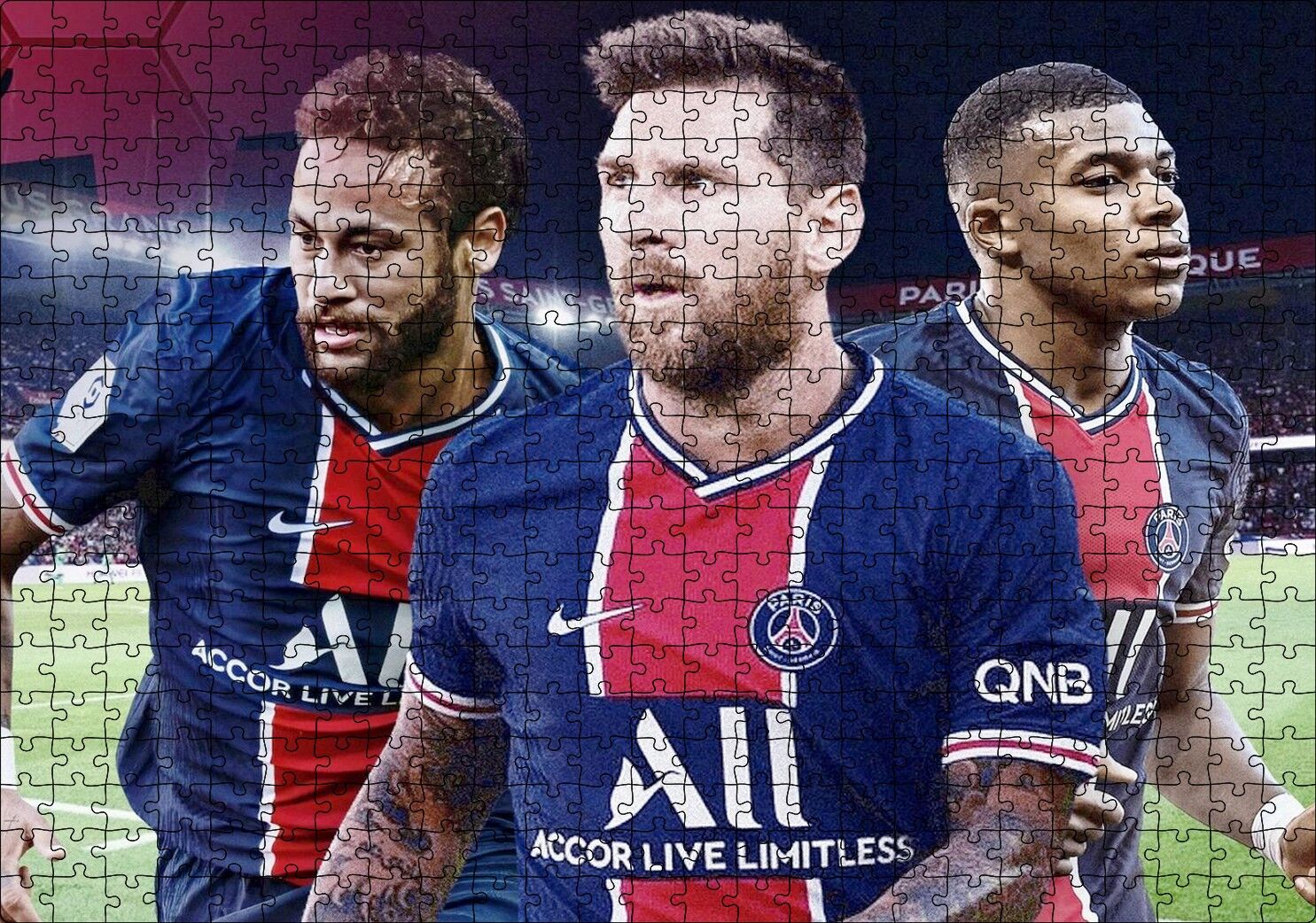 Messi Neymar Mbappe Artık  Bi Arada Puzzle Yapboz MDF Ahşap 500 Parça 49 cm X 68 cm