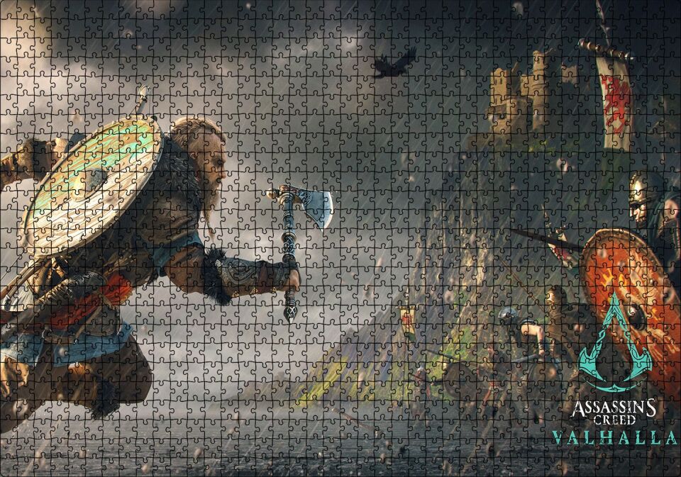 Assassins Creed Valhalla Savaş Sahnesi Puzzle Yapboz MDF Ahşap 1000 Parça 49 cm X 68 cm
