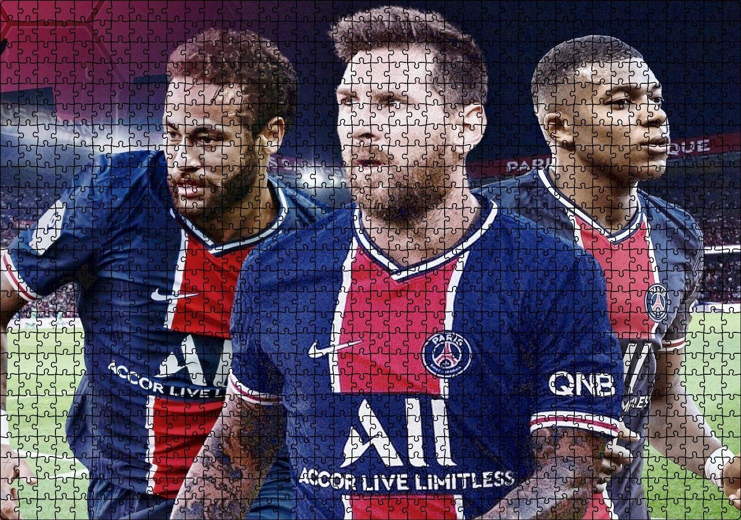 Messi Neymar Mbappe Artık  Bi Arada Puzzle Yapboz MDF Ahşap 1000 Parça 49 cm X 68 cm
