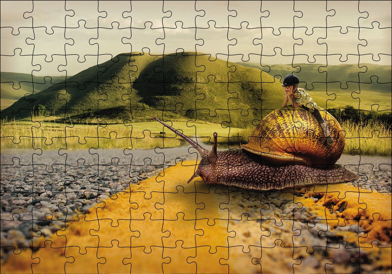 Salyangoz Kız Doğa Yol Soyut Puzzle Yapboz MDF Ahşap 120 Parça 24 cm X 34 cm