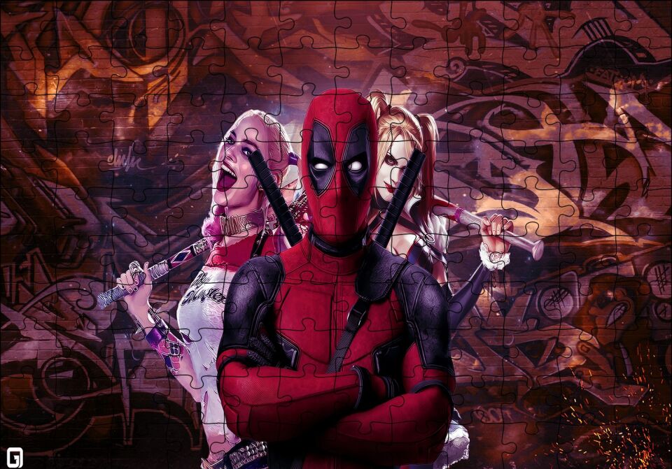 Deadpool & Harley Quinn Puzzle Yapboz MDF Ahşap