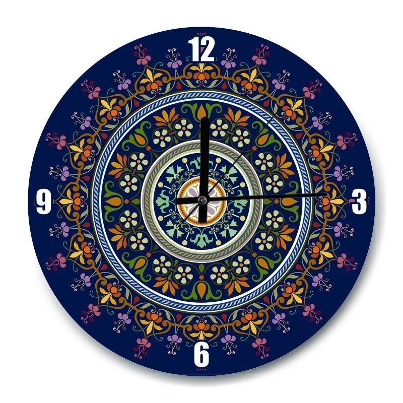 Liciver Zemnde Renkli Motifli  Mdf Ahşap Duvar Saati 50 cm Çap