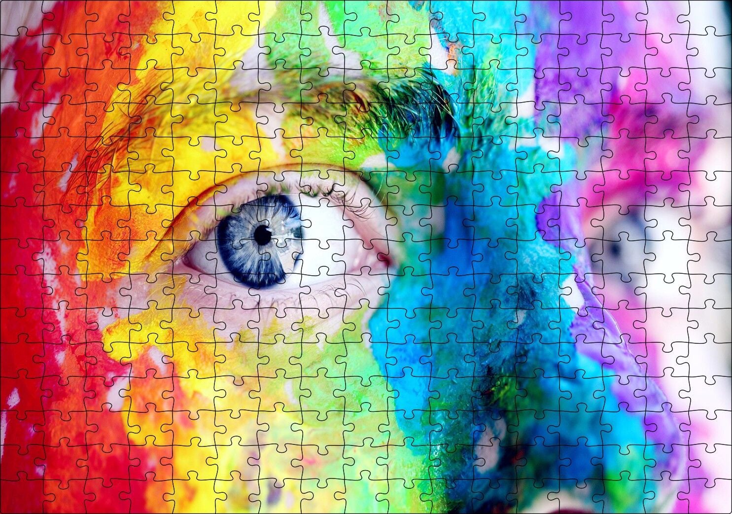 Rengarenk Boyalı Yüz ve Mavi Gözler Puzzle Yapboz MDF Ahşap 255 Parça 34 cm X 49 cm