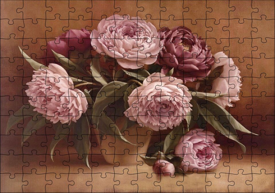 Bordo ve Pembe Çiçekler Puzzle Yapboz MDF Ahşap