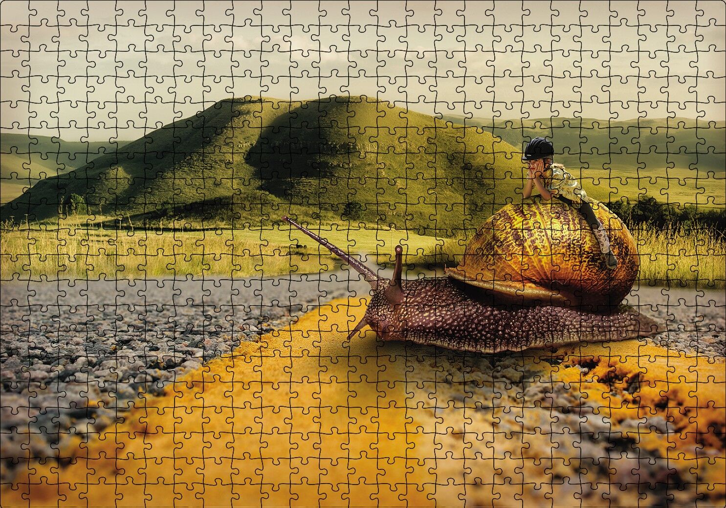 Salyangoz Kız Doğa Yol Soyut Puzzle Yapboz MDF Ahşap 500 Parça 49 cm X 68 cm