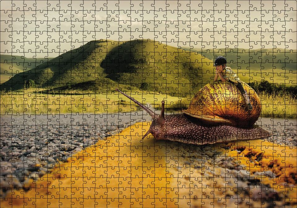 Salyangoz Kız Doğa Yol Soyut Puzzle Yapboz MDF Ahşap 500 Parça 49 cm X 68 cm