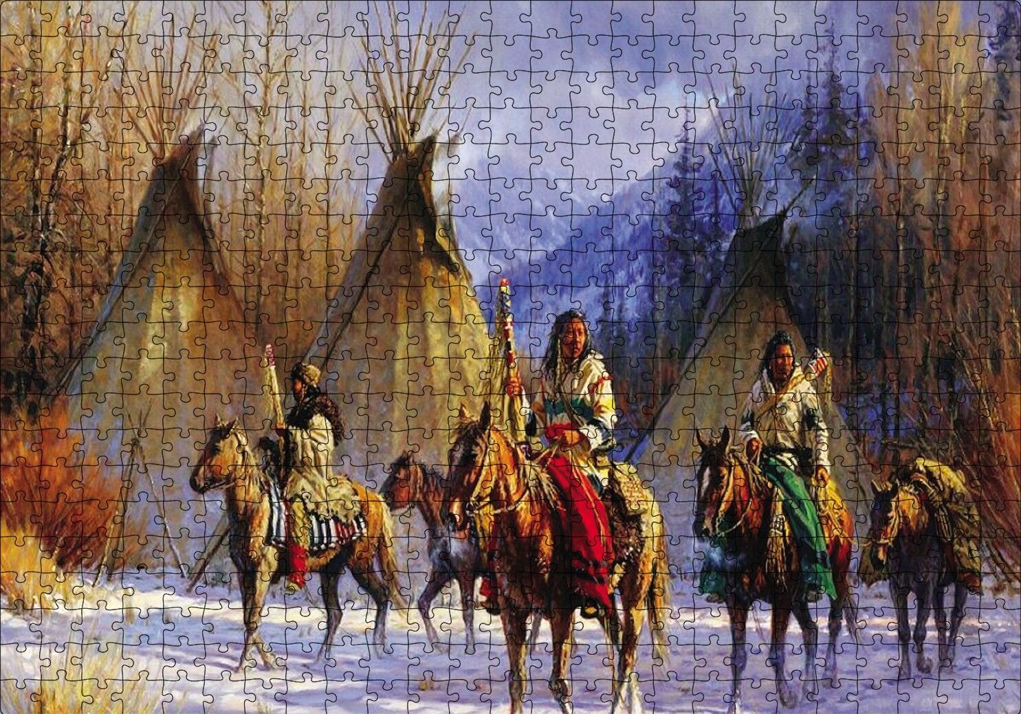 Kızılderililer Atları ve Çadırları Puzzle Yapboz MDF Ahşap 500 Parça 49 cm X 68 cm