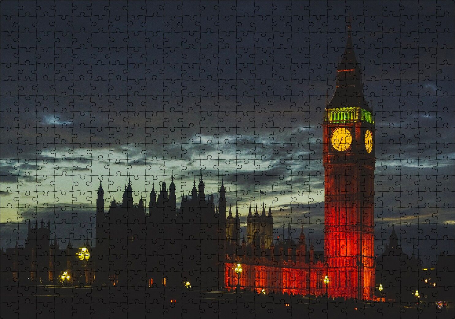 Akşam Karanlığında Big Ben Saat Kulesi Puzzle Yapboz MDF Ahşap 500 Parça 49 cm X 68 cm