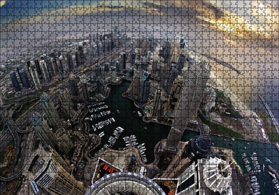 Dubai Kuş Bakışı Puzzle Yapboz MDF Ahşap 1000 Parça 49 cm X 68 cm