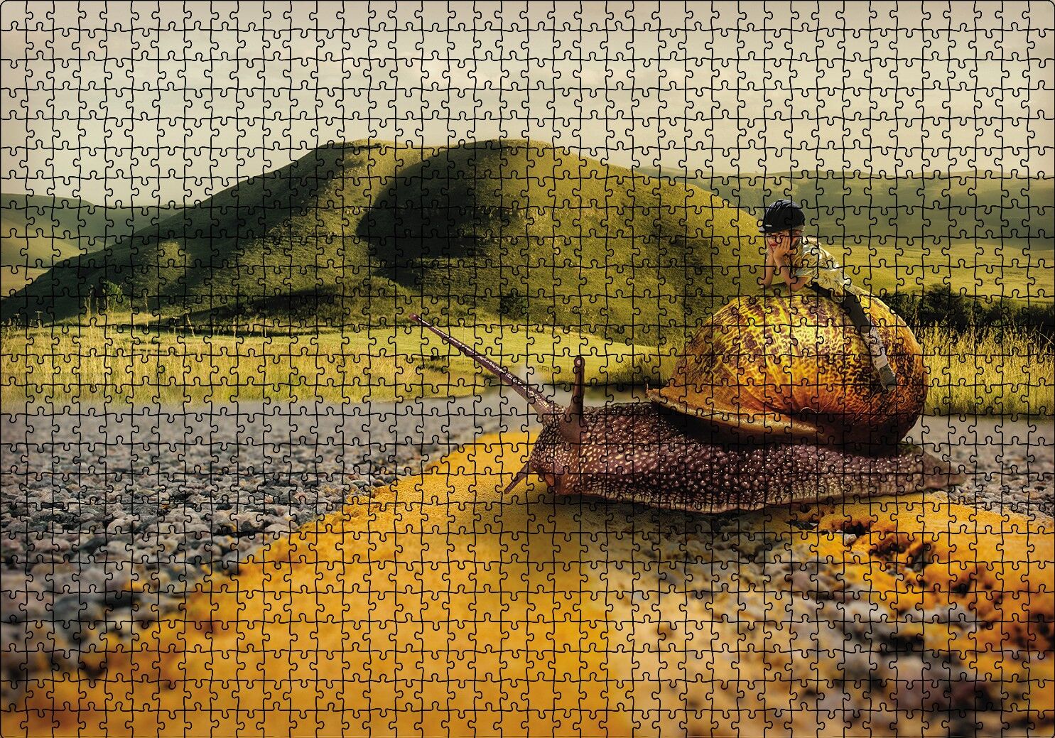 Salyangoz Kız Doğa Yol Soyut Puzzle Yapboz MDF Ahşap 1000 Parça 49 cm X 68 cm