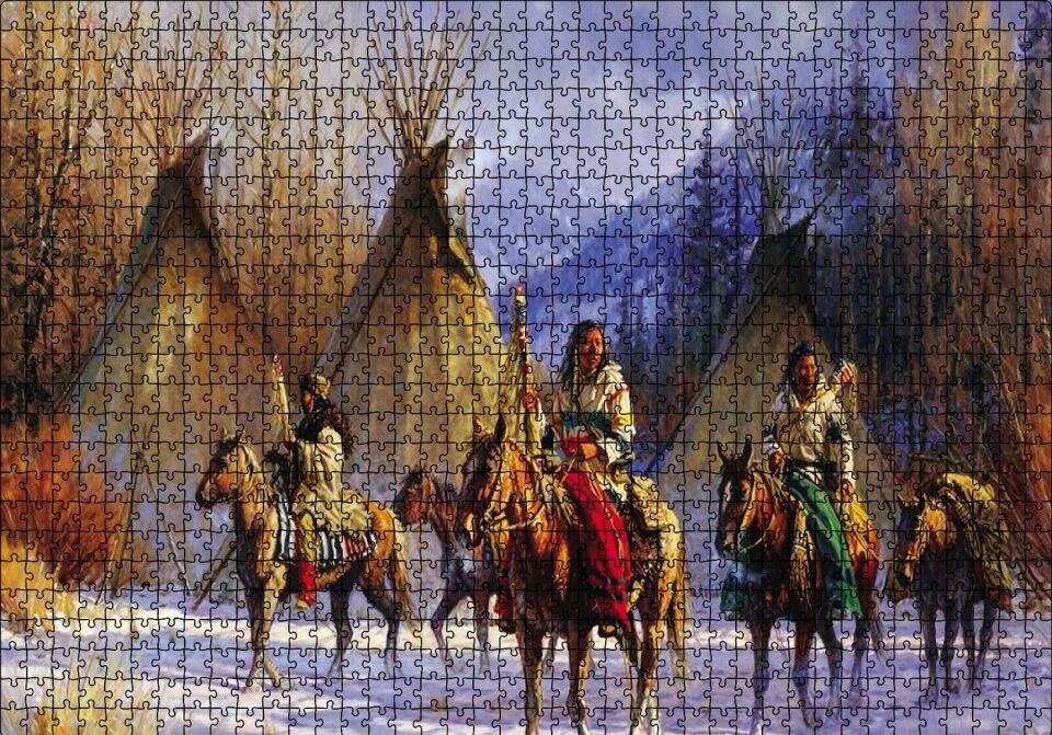 Kızılderililer Atları ve Çadırları Puzzle Yapboz MDF Ahşap 1000 Parça 49 cm X 68 cm
