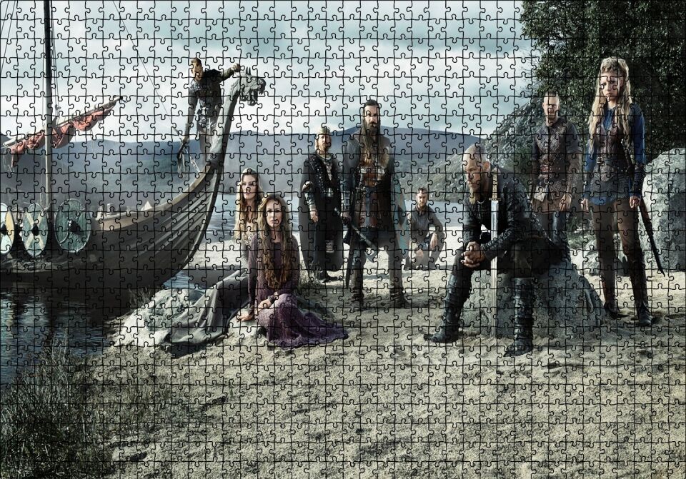 Vikingler Tüm Karakterler Puzzle Yapboz MDF Ahşap 1000 Parça 49 cm X 68 cm