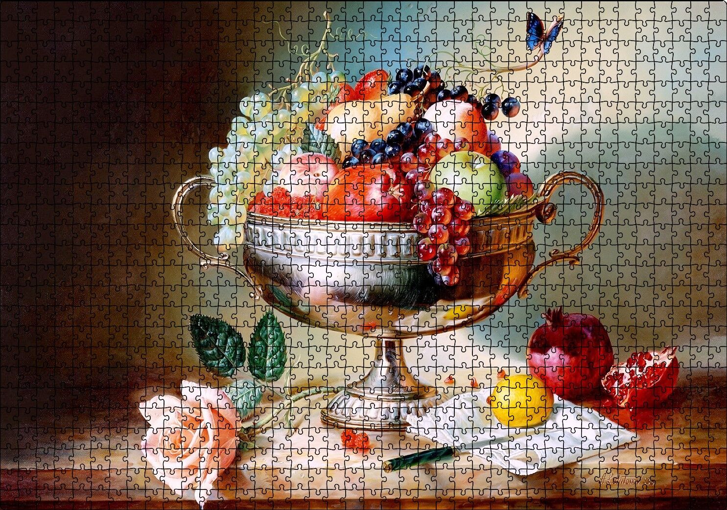 Çiçek Meyve Tabağı Görseli Puzzle Yapboz MDF Ahşap 1000 Parça 49 cm X 68 cm
