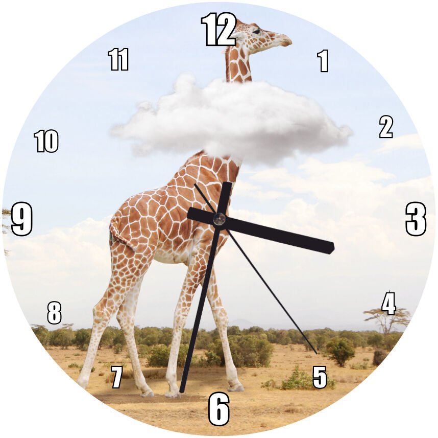 Başı Bulutlardaki Zürafa  Mdf Ahşap Duvar Saati