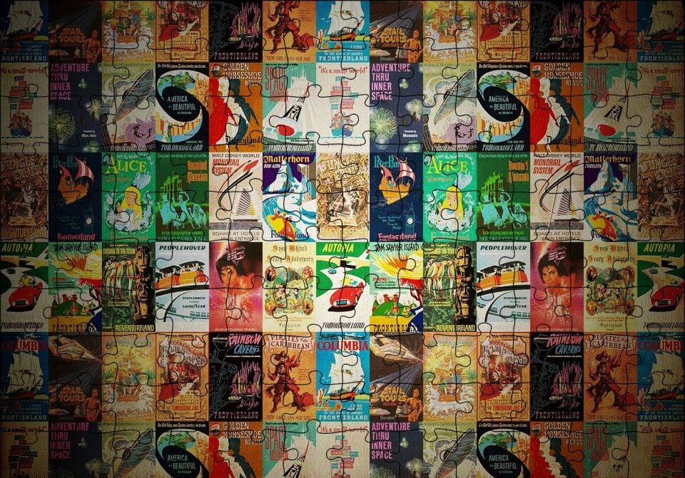 Film Afişlerinden Oluşan Kompozisyon Puzzle Yapboz MDF Ahşap