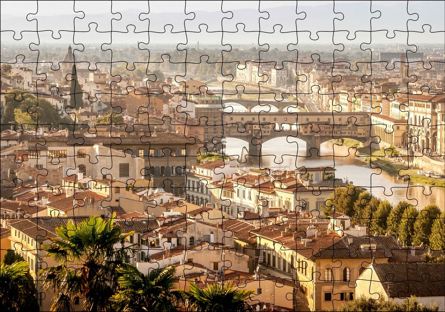 İtalya Şehir Köprüler ve Nehir Manzarası Puzzle Yapboz MDF Ahşap 120 Parça 24 cm X 34 cm