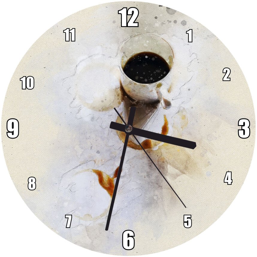 Fincanda Kahve Suluboya Mdf Ahşap Duvar Saati