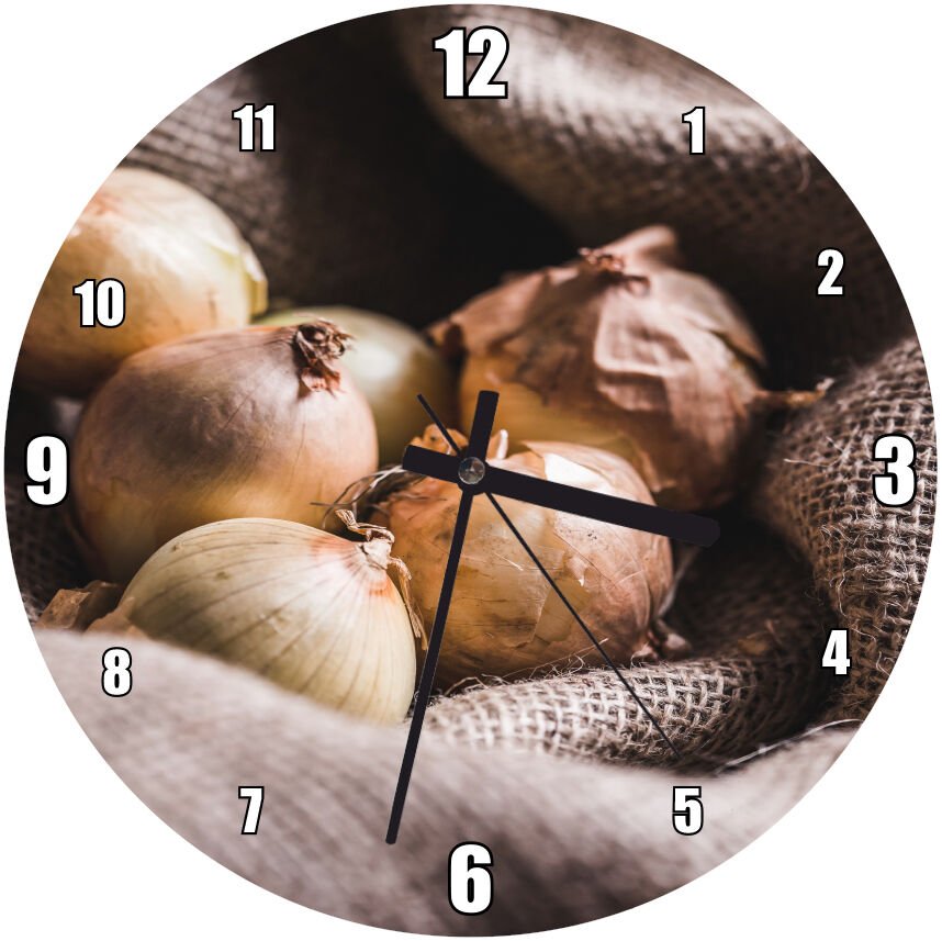 Keten Çuval ve Soğanlar Mdf Ahşap Duvar Saati