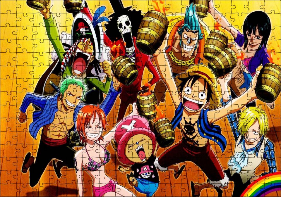 One Piece Takım Görseli Puzzle Yapboz MDF Ahşap 255 Parça 34 cm X 49 cm