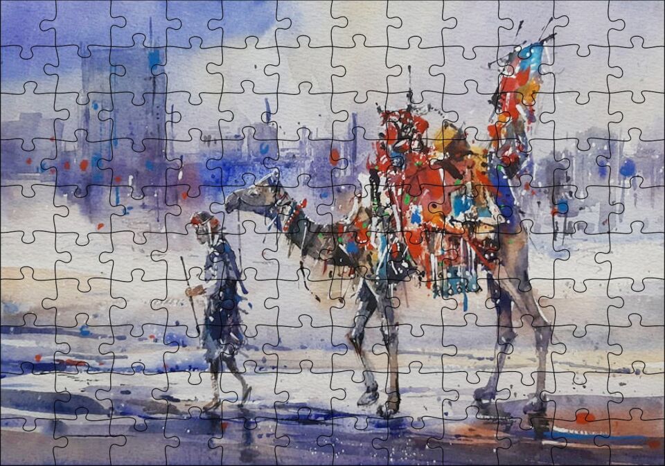 Clifton Sahilinde Deveyle Sahibi Puzzle Yapboz MDF Ahşap