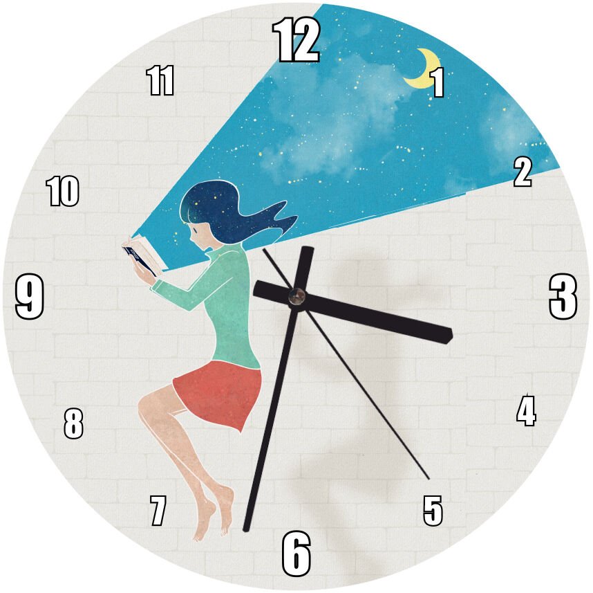 Kitap Okuyan Kız Ay ve Yıldızlar  Mdf Ahşap Duvar Saati