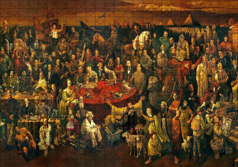 Dünya Şahsiyetleri Kompozisyon Çizim Puzzle Yapboz MDF Ahşap 500 Parça 49 cm X 68 cm