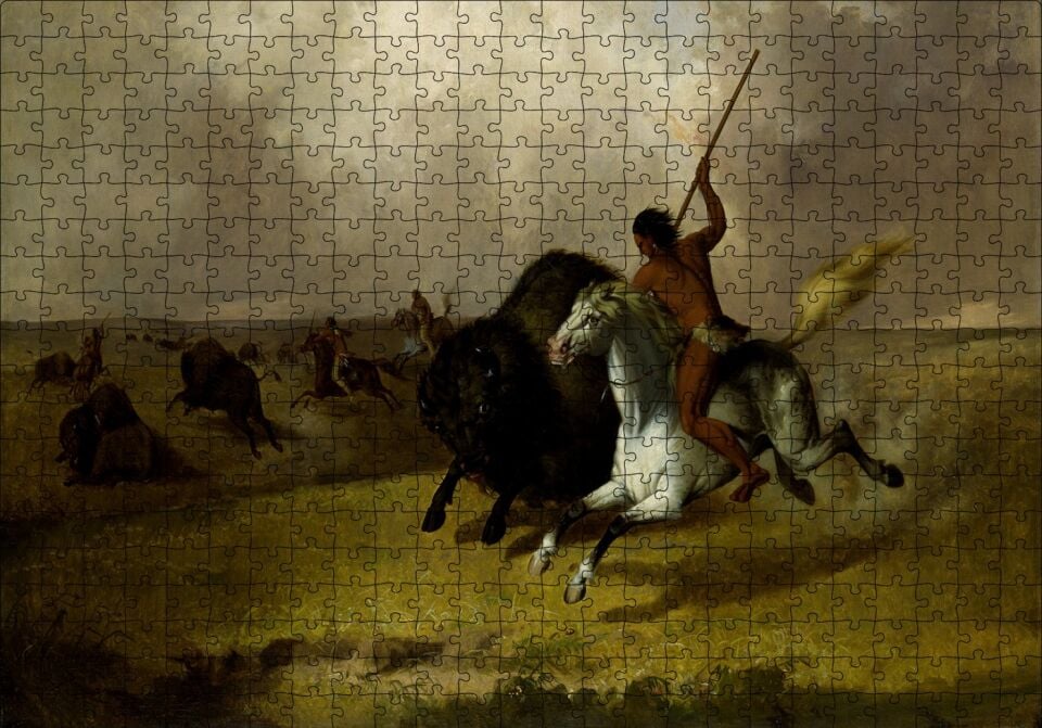 Kızılderililerin Buffalo Avı Puzzle Yapboz MDF Ahşap 500 Parça 49 cm X 68 cm