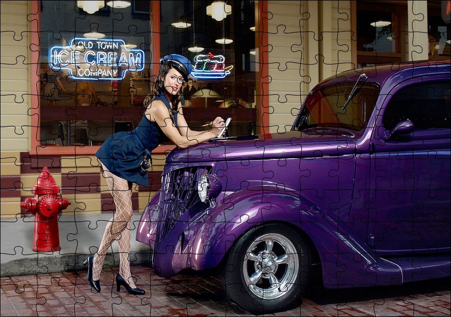 Klasik Otomobil Çekici Kadın Puzzle Yapboz MDF Ahşap