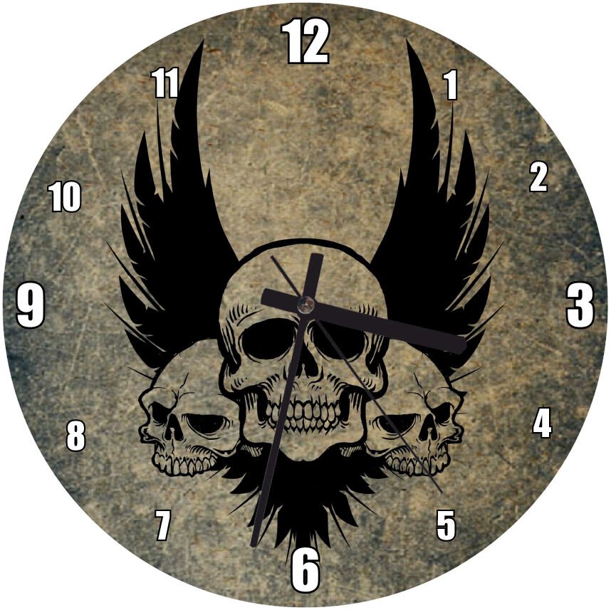 Kurukafalar ve Karga Tüyleri Mdf Ahşap Duvar Saati