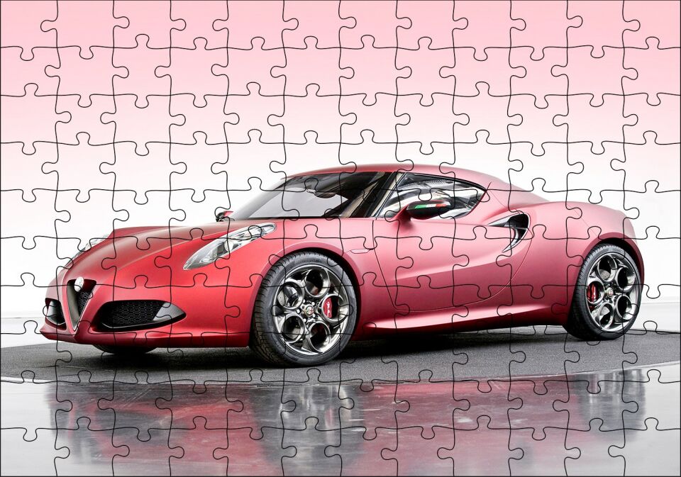 Alfa Romeo 4C Concept Kırmızı Otomobil Görseli Puzzle Yapboz MDF Ahşap 120 Parça 24 cm X 34 cm
