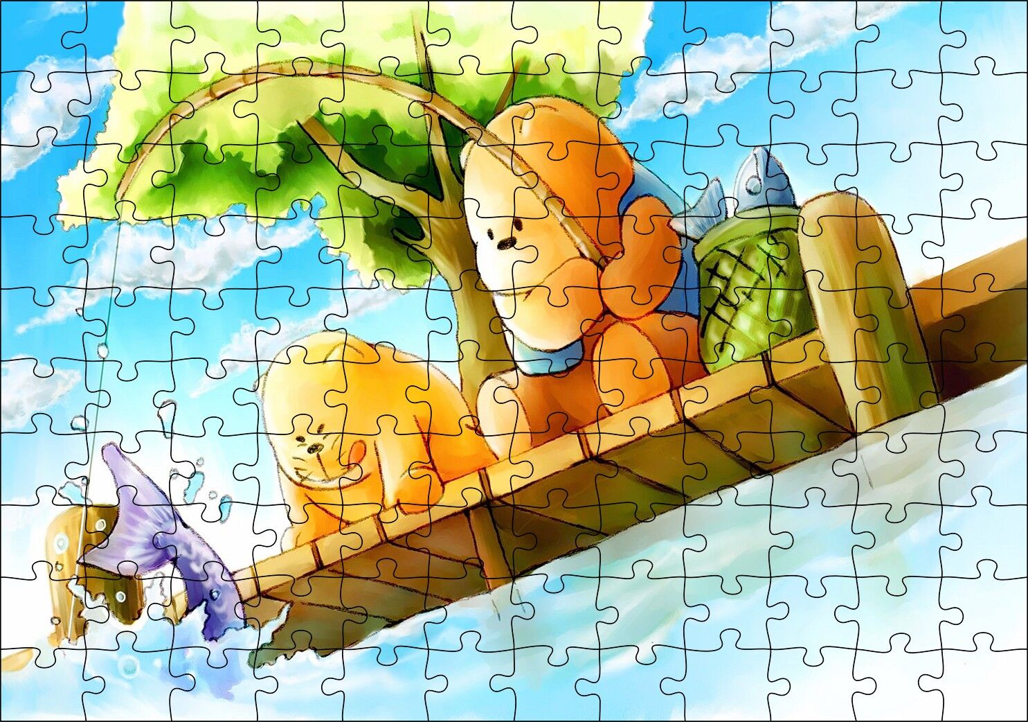 Ayı Bubu Balık Tutuyor Puzzle Yapboz MDF Ahşap 120 Parça 24 cm X 34 cm
