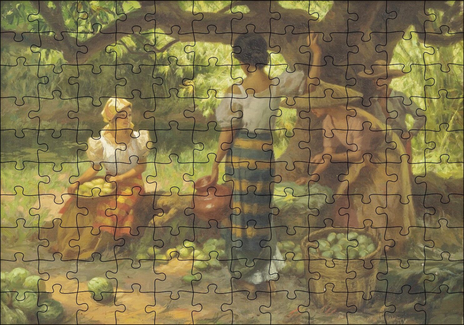 Meyve Toplayan Çiftçi Kızlar Puzzle Yapboz MDF Ahşap 120 Parça 24 cm X 34 cm