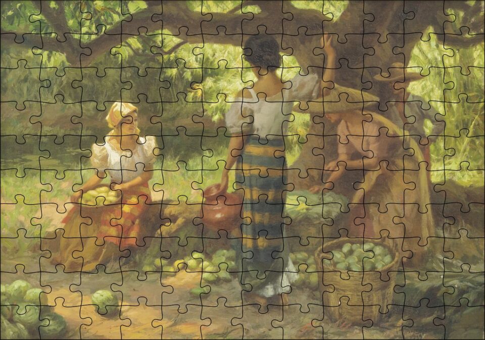 Meyve Toplayan Çiftçi Kızlar Puzzle Yapboz MDF Ahşap 120 Parça 24 cm X 34 cm