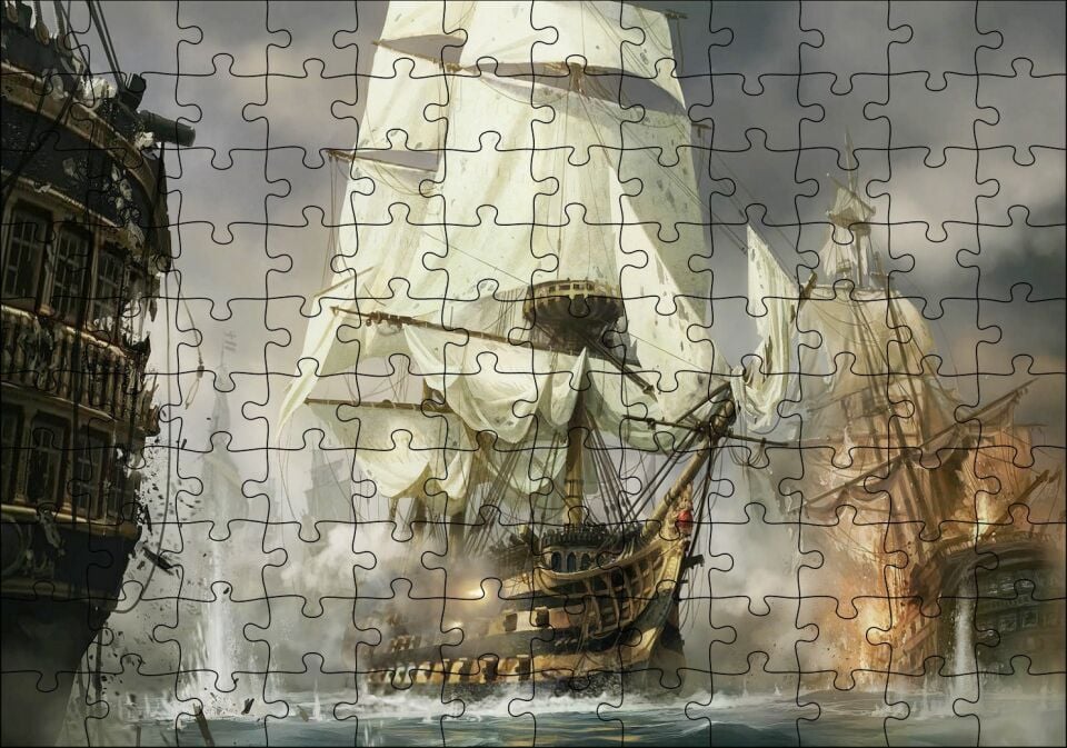 Korsan Savaş Gemisi Görseli Puzzle Yapboz MDF Ahşap