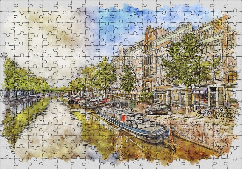 Amsterdam Sulu Boya Resim Puzzle Yapboz MDF Ahşap 255 Parça 34 cm X 49 cm