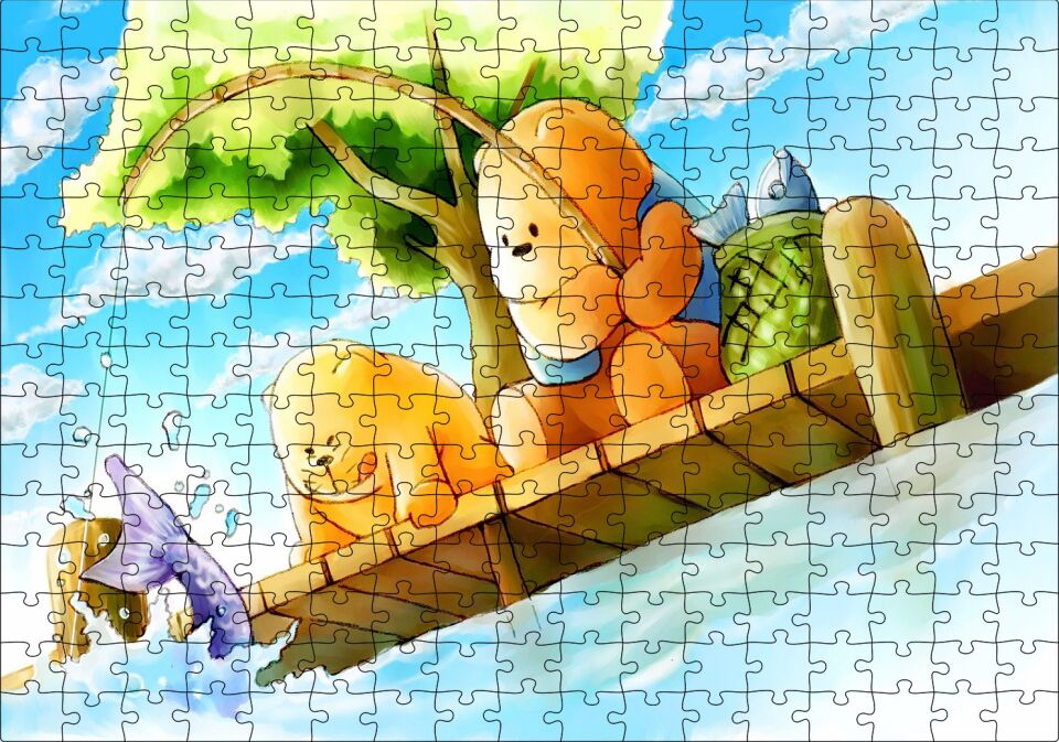 Ayı Bubu Balık Tutuyor Puzzle Yapboz MDF Ahşap 255 Parça 34 cm X 49 cm