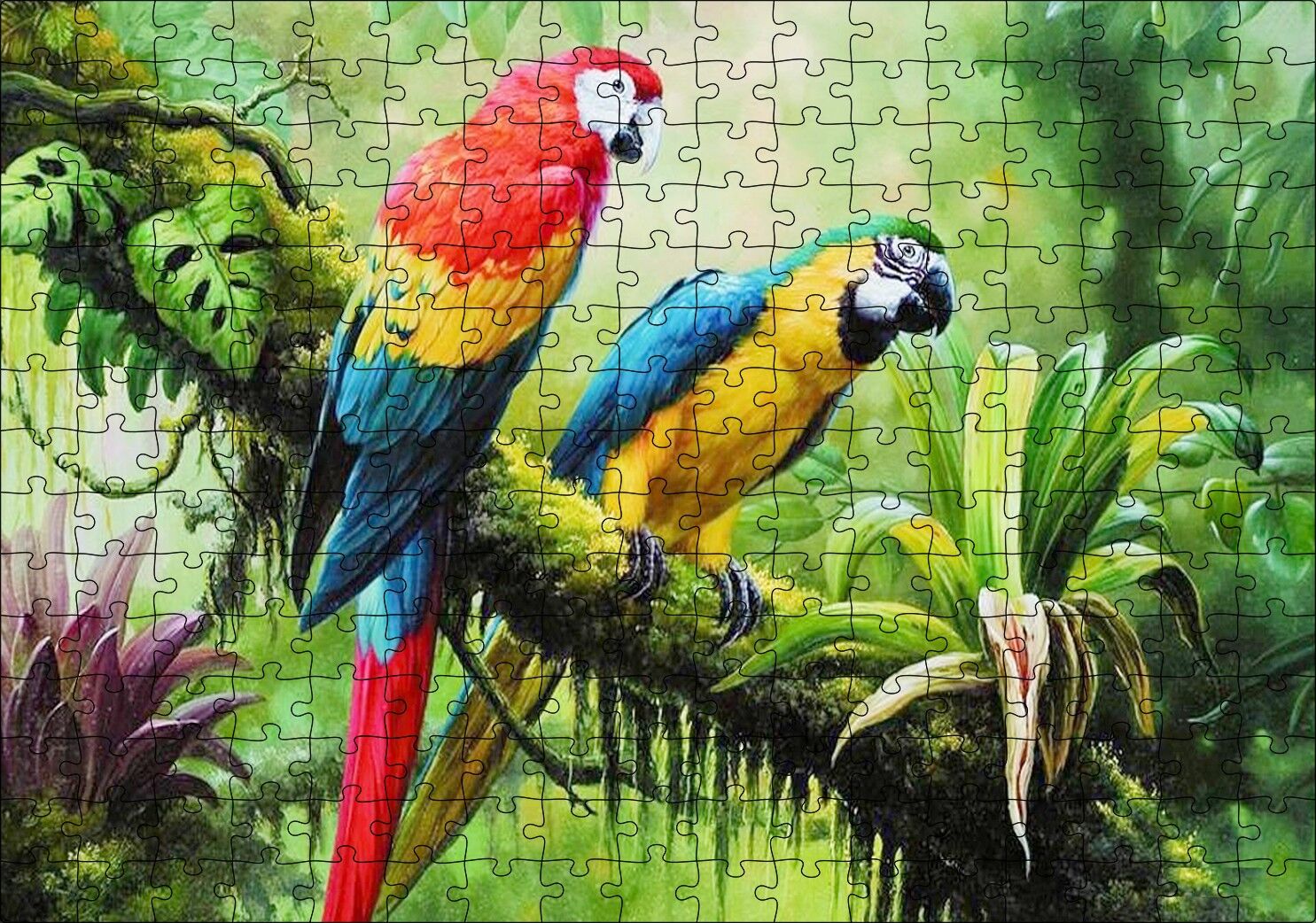 Daldaki Pappağanlar Görseli Puzzle Yapboz MDF Ahşap 255 Parça 34 cm X 49 cm