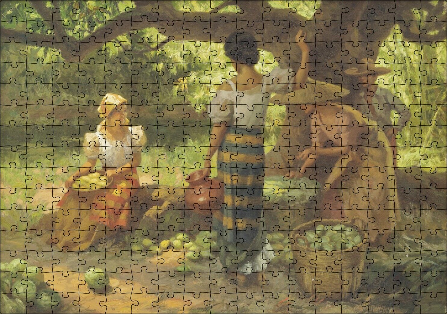 Meyve Toplayan Çiftçi Kızlar Puzzle Yapboz MDF Ahşap 255 Parça 34 cm X 49 cm