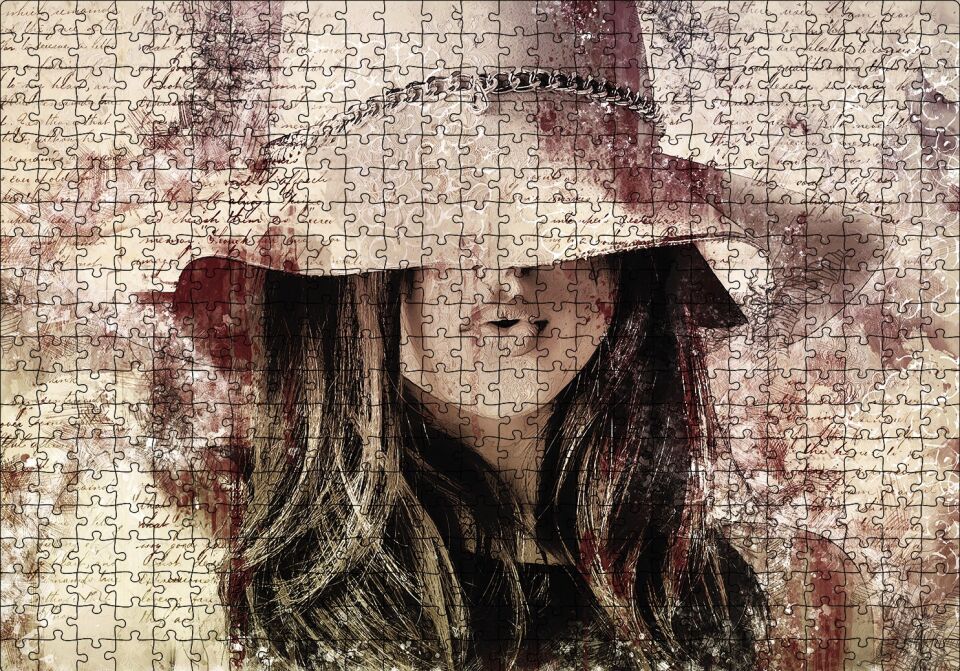 Mektup Zemininde Şapkalı Kız Puzzle Yapboz MDF Ahşap 500 Parça 49 cm X 68 cm